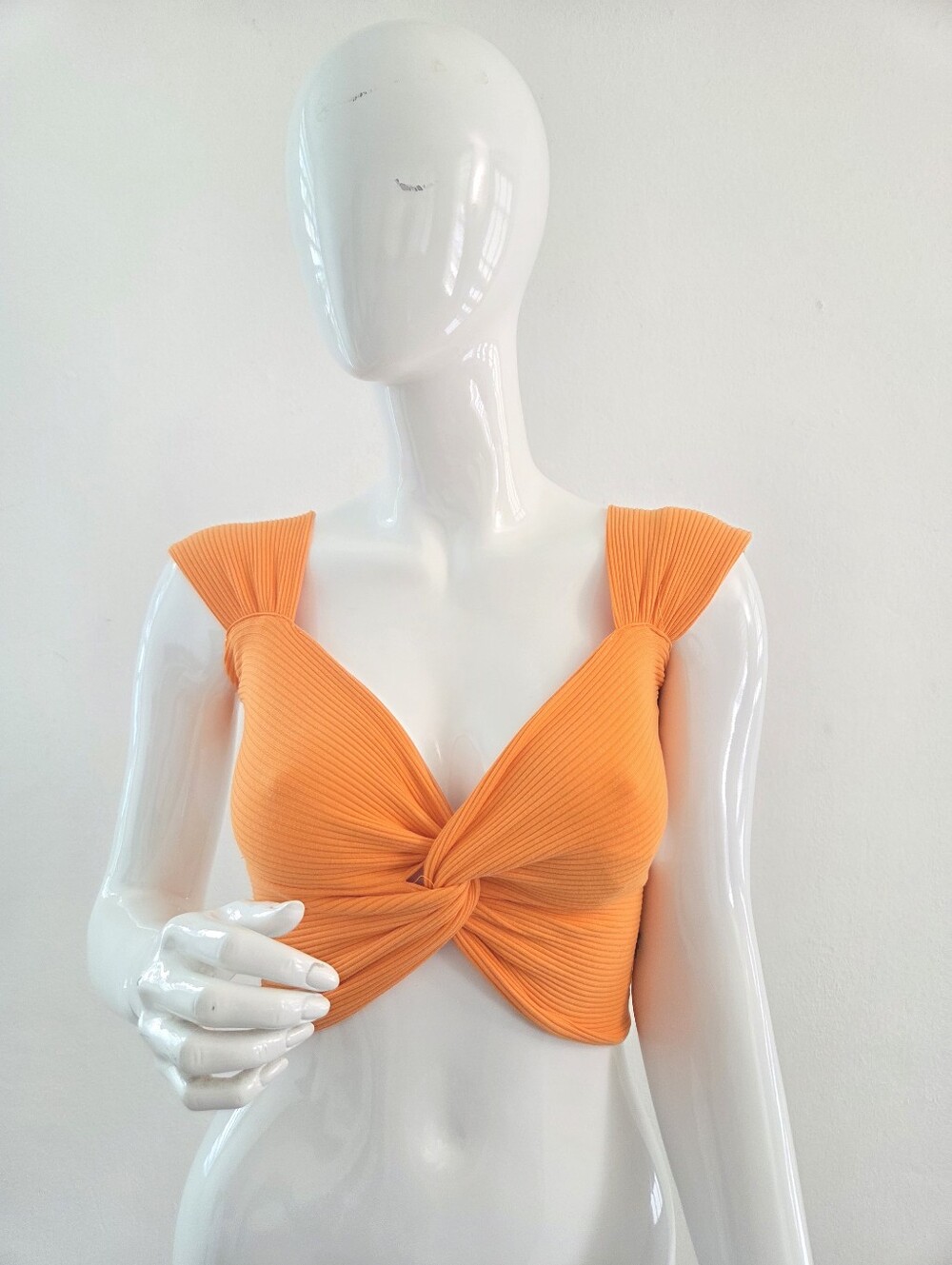SHEIN Orange Ribbed Twist Front Crop Top Medium - Picture 3 of 12